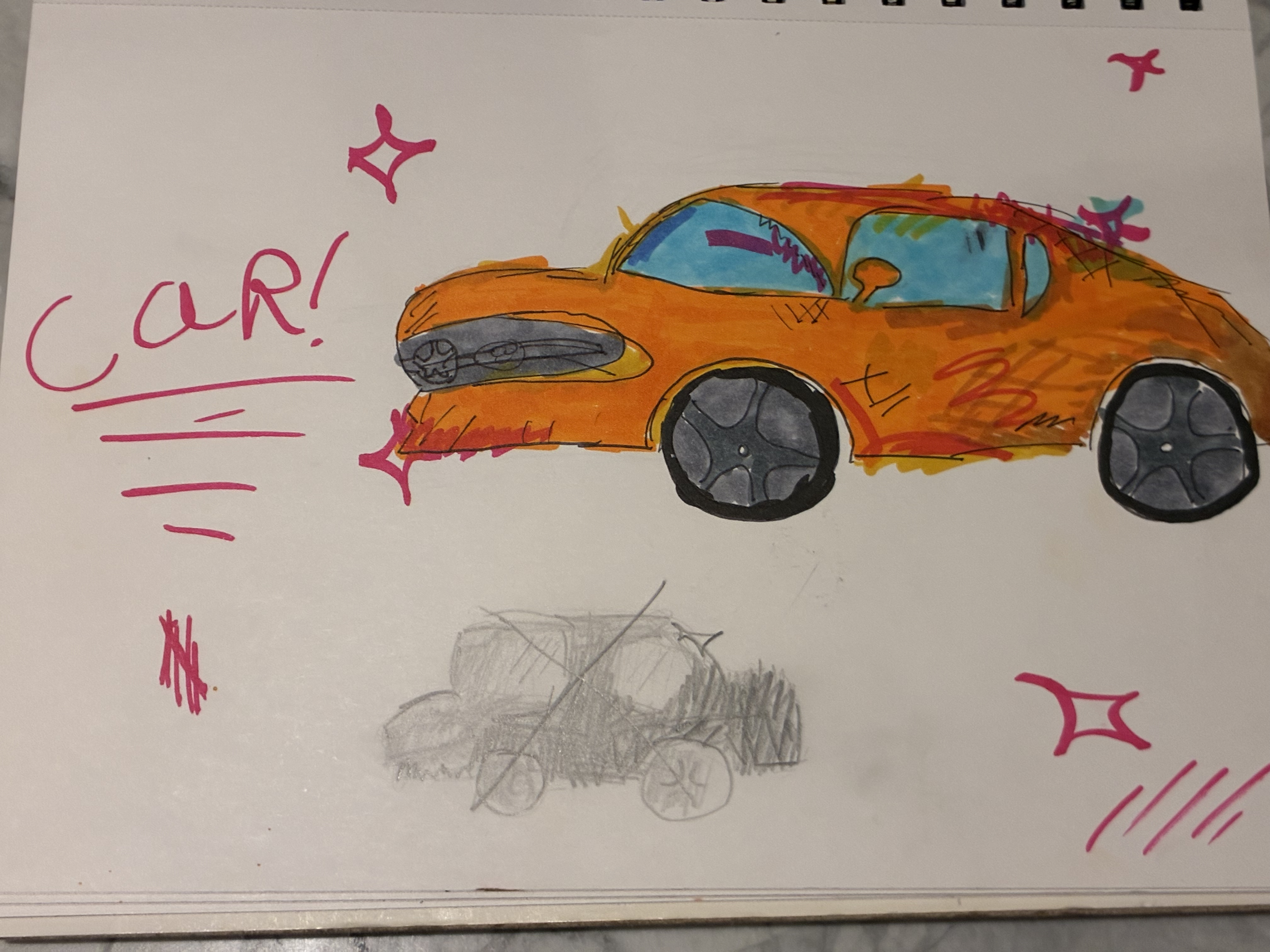 An orange car